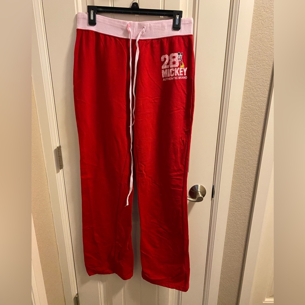 Disney Vintage Sweatpants L Red Mickey Mouse Sweats Pants Elastic Waistband Lg L